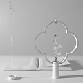 Decorative Ornament Set With Clover Frame Golden Flower Branch Incense Stick Open Book Wood Table