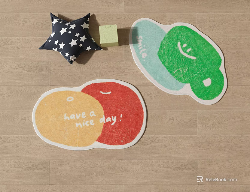 Colorful Shaped Rugs With Smiley Face And Love A Nice Day Text For Home Decor 3d model 