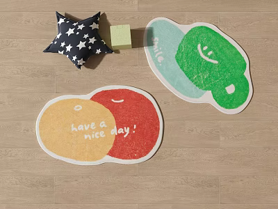 Colorful Shaped Rugs With Smiley Face And Love A Nice Day Text For Home Decor 3d model