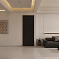 Modern Living and Dining Room Interior With Black Sofa Decorative Painting And Lighting Design