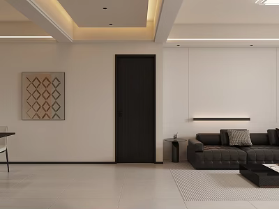 Modern Living and Dining Room Interior With Black Sofa Decorative Painting And Lighting Design 3d model