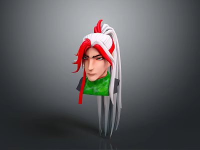 3D Fantasy Creature Character With Red And White Long Hair And Green Collar Design 3d model