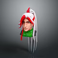 3D Fantasy Creature Character With Red And White Long Hair And Green Collar Design