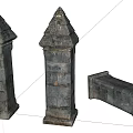 Ancient Stone Pillars With Conical Tops And Rectangular Block Structure