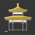 Traditional Chinese Pavilion Architecture With Yellow Double Layer Roof And Gray Pillars
