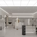 Modern Clothing Store With White Interior Mannequins Racks And Bright Lighting