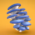 Vibrant Blue Oyster Mushrooms Cluster on Bright Yellow Background Fresh Vegetable
