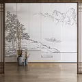 New Chinese-style roller shutter landscape ink painting gauze curtain partition 3d model