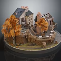 Cozy Detached Villa with Autumn Orange Trees Stone Steps Chimneys and Outdoor Seating
