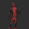 Deadpool Movie Character in Red Black Costume With Mask Holding Gun And Swords