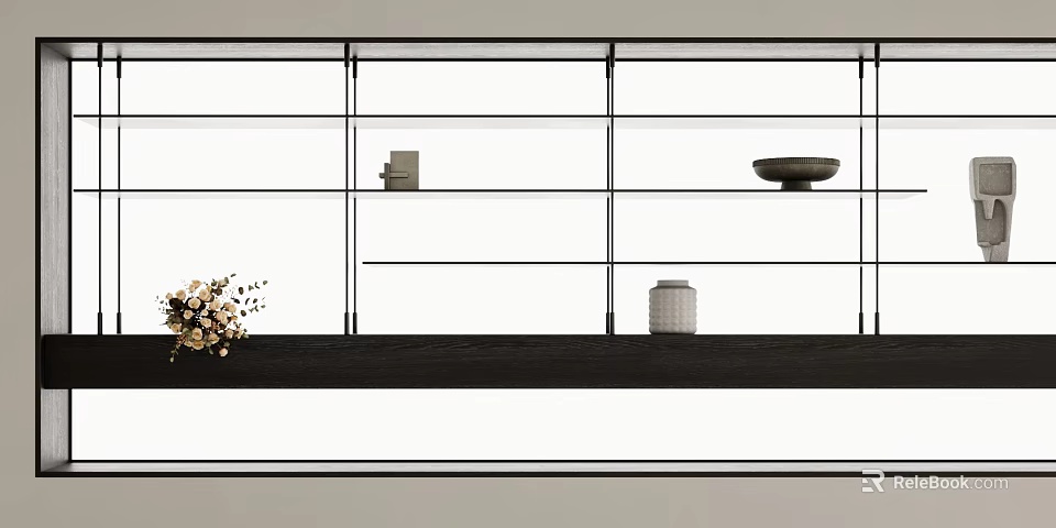 Modern Wall Mounted Shelving Unit With Multiple Shelves And Decorative Items 3d model 