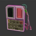 Retro Handheld Device With Green Text Display Gray And Red Buttons And Red Lanyard