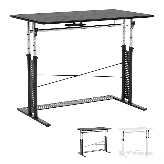Adjustable Height Office Desk And Chair Set With Metal Frame And Multiple Desktop Colors 3d model 