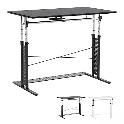 Adjustable Height Office Desk And Chair Set With Metal Frame And Multiple Desktop Colors 3d model