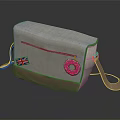 Beige Canvas Crossbody Bag With Union Jack And Pink Donut Patches And Brown Strap