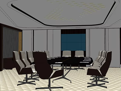 Modern Conference Room Interior With Round Table Comfortable Chairs And Ceiling Lights 3d model