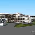 Modern School Building With Architectural Design Multi Storey Structure Green Lawns And Open Steps 3d model