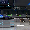 Modern Internet Cafe Interior With Computers Comfortable Seats LED Lighting And Front Desk 3d model