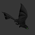 Flying Black Dragon Character With Green Eyes And Large Wings In Game And Movie
