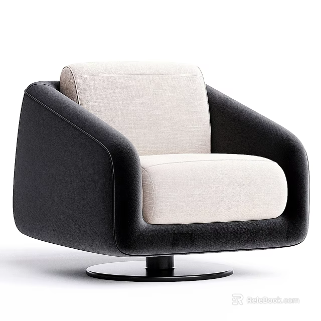 Modern Single Sofa in Black and Beige with Rotatable Round Base Design 3d model