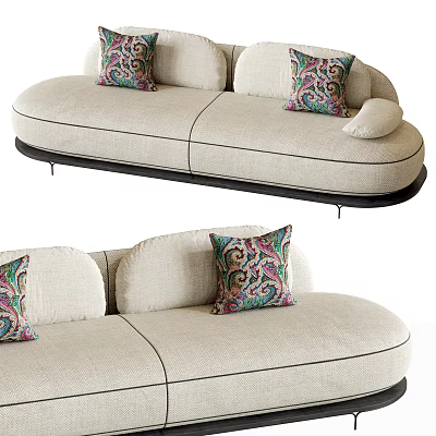 Modern Curved Two Seater Sofa Design With Patterned Pillows And Beige Upholstery 3d model