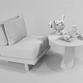 Modern Single Chair with Patterned Cushion and Marble Side Table Coffee Pot and Grapes 3d model