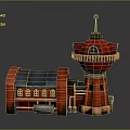 Red Brick Building With Tower Circular Structure Windows Roof And Railing Design