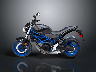 Stylish Modern Black Motorcycle With Blue Wheels And Sporty Frame Design 3d model