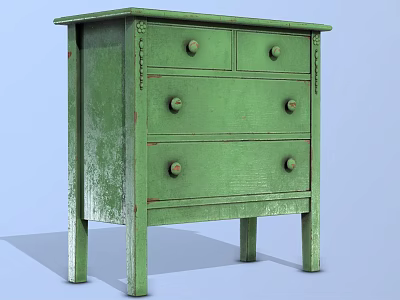 Vintage Green Wooden Console Side Cabinet With Distressed Finish Drawers And Slender Legs 3d model