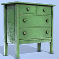 Vintage Green Wooden Console Side Cabinet With Distressed Finish Drawers And Slender Legs