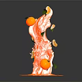 Fresh Orange Beverage with Splashing Liquid Oranges Lemon Slices and Leaves on Base