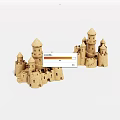 Two Intricate Sandcastles With Tower Spires And Castle Shaped Structures