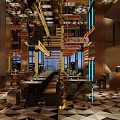 Modern Restaurant Interior With Wine Racks Chandeliers Dining Tables And Warm Lighting