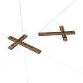 Two Handcrafted Wooden Crosses with Carved Slots on White Surface