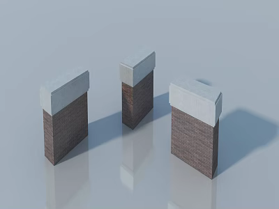 Swing Door With Gray Top And Brown Brick Pillars On Smooth Gray Floor 3d model