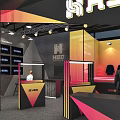 NHSD Exhibition Booth Modern Design With People Visiting Display Shelves And Lighting