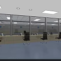 Modern Public Service Area With Black Office Chairs Long Counter Glass Windows And Ceiling Lights