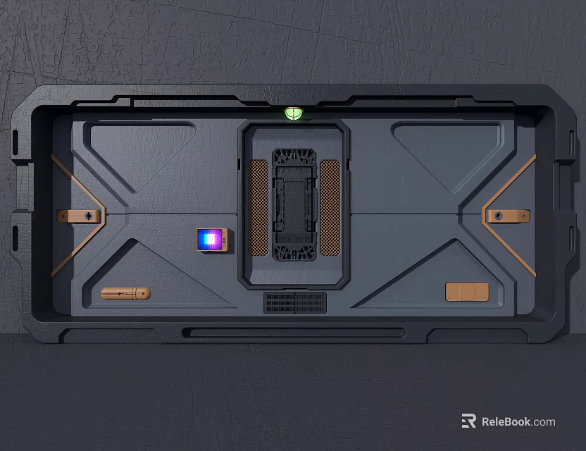 Modern Tech Device Panel With Green Purple Lights And Geometric Design 3d model 