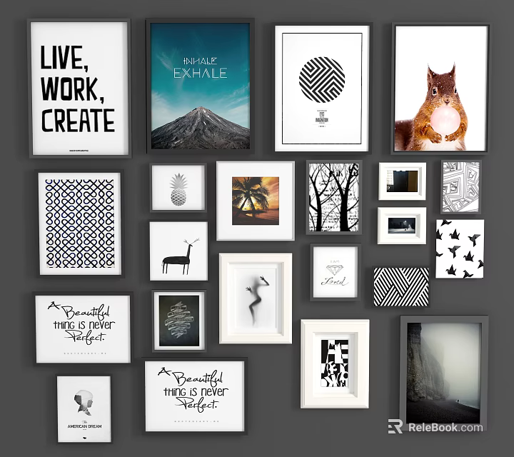 Mixed Style Wall Art Frames With Quotes Animal Prints And Landscape Collage 3d model 