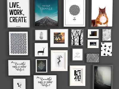 Mixed Style Wall Art Frames With Quotes Animal Prints And Landscape Collage 3d model