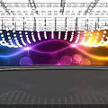 Neatly Arranged White Circular Lights Above Colorful Wave Patterns On Reflective Stage Background