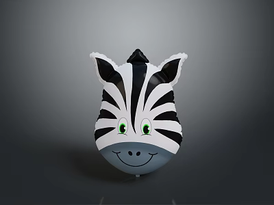 Cute Smiling Zebra Head Character With Black White Stripes And Green Eyes 3d model