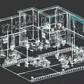 Modern Hospital Building Interior Design With Medical Beds Red Cross Signs And Purple Lighting