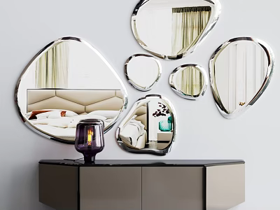 Modern TV Stand With Irregular Shaped Mirrors And Decorative Table Lamp 3d model