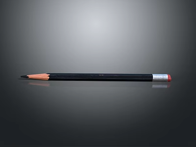 Premium Black Writing Pencil with Red Eraser Tip for School and Office Use 3d model