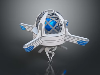 Futuristic Metallic Spherical Structure With Blue Core And Grid Framework Wing Shaped Parts 3d model