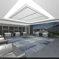 Modern Hotel Public Lounge With Sofas Large Windows Carpet And High Speed Train Wall Art 3d model