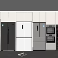 Modern Kitchen Appliances Arranged In Row With Various Color Refrigerators And Ovens