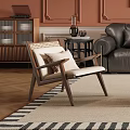 Elegant Living Room Interior With Dark Leather Sofa Coffee Table Brown Walls And Striped Rug