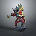 Red Haired Warrior In Armor Standing With Giant Axe On Stone Base 3d model